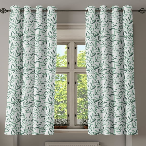 Ambesonne Sage Grommet Curtain, Leaves Summertime Garden, 50" x 54", Reseda Green White