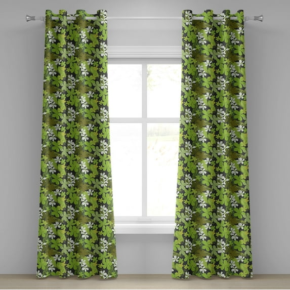 Ambesonne Sage Grommet Curtain, Nostalgia Vintage Foliage, 50" x 96", Green Black White