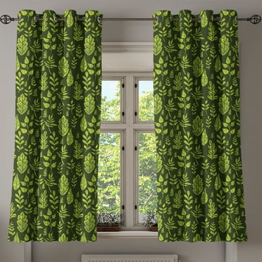 Ambesonne Sage Grommet Curtain, Patterned Green Leaves, 50" x 54", Apple Green Dark Green