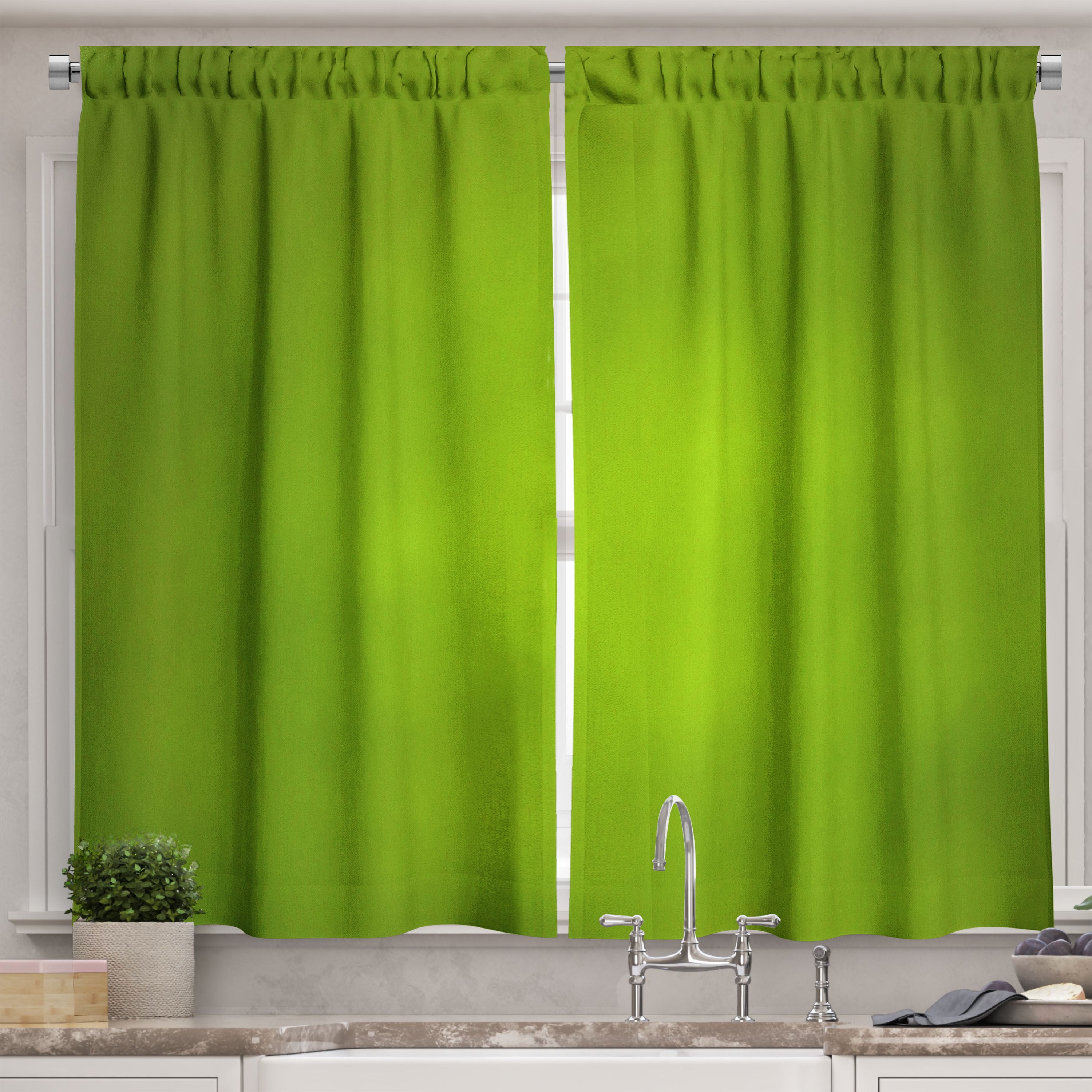 Ambesonne Sage Kitchen Curtains, Abstract Green Blur Eco, 55"x45", Lime ...