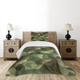 thumbnail image 1 of Ambesonne Sage Quilted Bedspread Set 2 Pcs, Geometric Fractal Camo, Twin Size, Brown and Green, 1 of 3