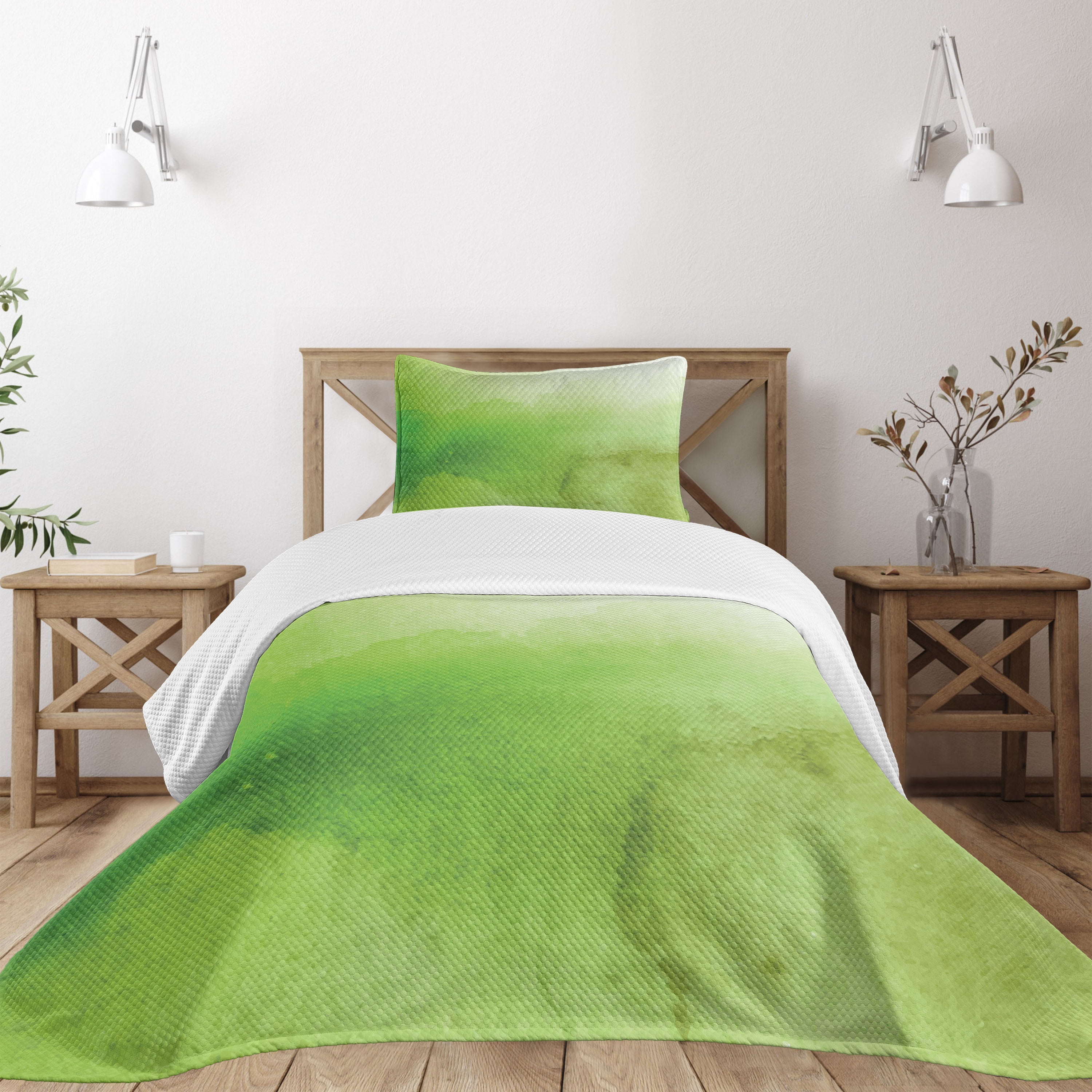 White Quilted Twin Bedspread Set with Pillow Sham