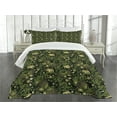 thumbnail image 1 of Ambesonne Sage Quilted Bedspread Set 3 Pcs, Spring Butterflies Ornate, Queen Size, Yellow Black Green, 1 of 5
