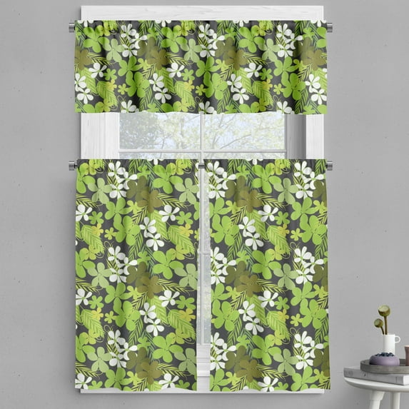 Ambesonne Sage Valance & Curtain, Nostalgia Vintage Foliage, 55"x36", Green Black White