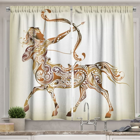 Ambesonne Sagittarius Kitchen Curtains, Centaur Pattern, 55"x39", Caramel Pale Brown