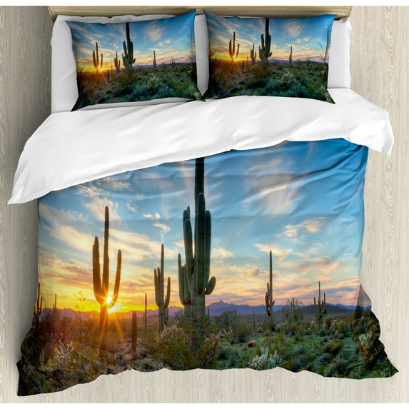 Ambesonne Saguaro Duvet Cover Sets, Cactus Noon, 2-Queen, Green Blue