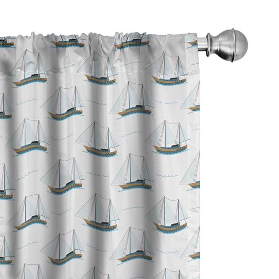 Ambesonne Sailboat 4-Panel Curtains, Nautical Sailing Motifs, 56"x95", White Pale Brown
