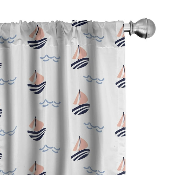 Ambesonne Sailboat Window Curtains, Scandinavian Boats, Each 28" W x 95" L, Night Blue Pale Peach