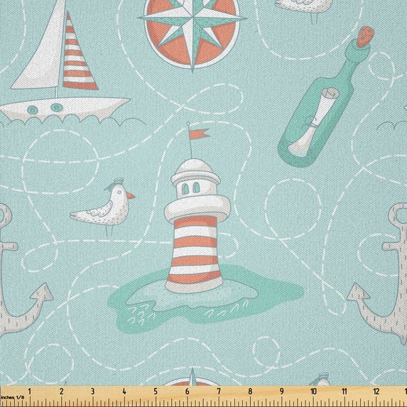 Ambesonne Sailboat Fabric by the Yard Microfiber, Dashed Trace Font, 5 Yards, Burnt Sienna