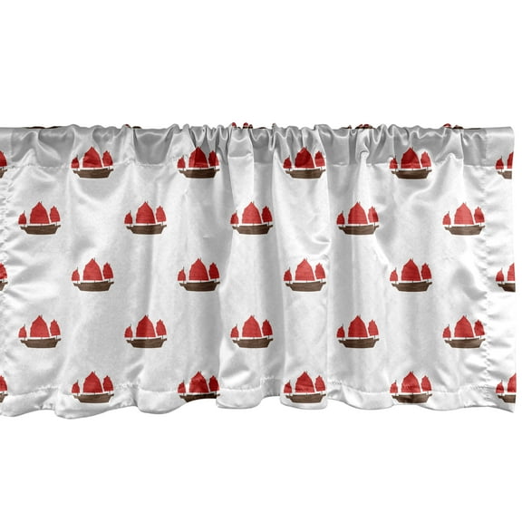 Ambesonne Sailboat Window Valance, Traditional Chinese Sailing Junk with Salmon Colored Sails Repeating Pattern, Curtain Valance for Kitchen Bedroom Decor with Rod Pocket, 54" X 18", Ruby and Umber