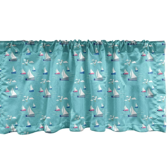 Ambesonne Sailing Window Valance, Seagulls Marine Sailboats Clouds Waves Pattern, Curtain Valance for Kitchen Bedroom Decor with Rod Pocket, 54" X 12", Multicolor