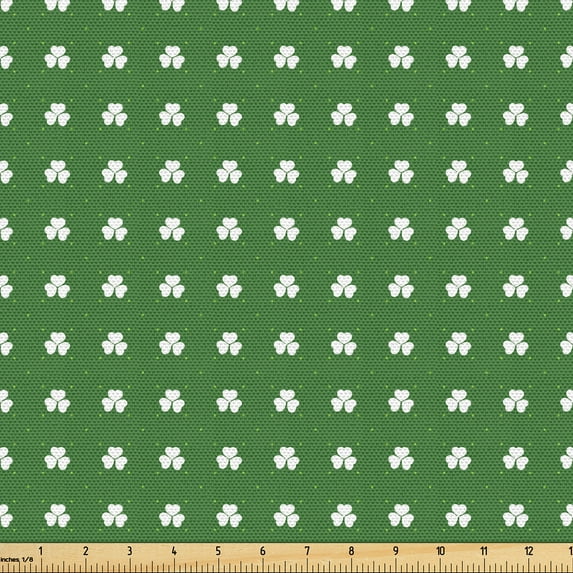 Ambesonne Saint Patricks Day Fabric by the Yard Upholstery, Mini Clovers, 2 Yards, Fern Green and White