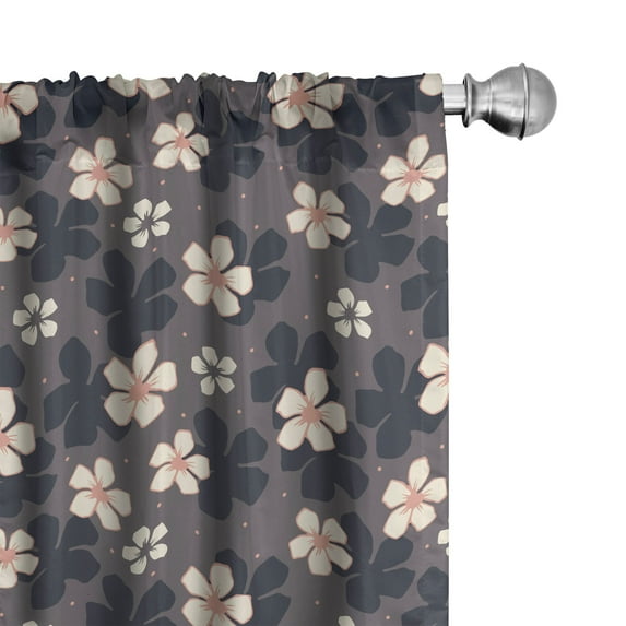 Ambesonne Sakura 4-Panel Curtains, Continuous Cherry Blossom, 56"x95", Dark Grey Blush