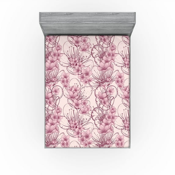 Ambesonne Sakura Fitted Sheet, Nude Color Palette Cherry, Full Size, Rose Pale Pink Dried Rose