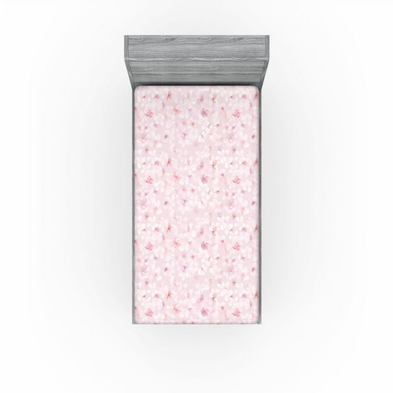 Ambesonne Sakura Fitted Sheet, Traditional Cherry Blossom, Twin Size, Pale Pink Lilac White