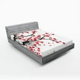 thumbnail image 1 of Ambesonne Sakura Fitted Sheet, Watercolor Summer Garden, Queen Size, Vermilion Grey and White, 1 of 3