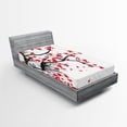 thumbnail image 1 of Ambesonne Sakura Fitted Sheet, Watercolor Summer Garden, Twin XL Size, Vermilion Grey and White, 1 of 3