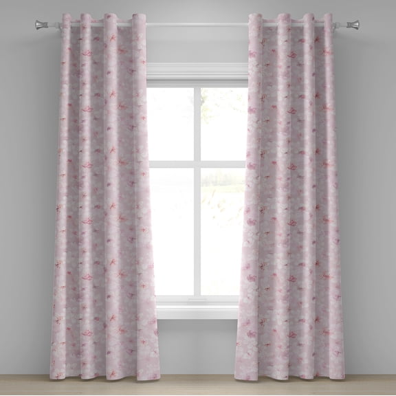 Ambesonne Sakura Grommet Curtain, Traditional Cherry Blossom, 50"x84", Pale Pink Lilac White