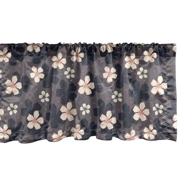 Ambesonne Sakura Window Valance, Continuous Cherry Blossom, 54" X 18", Dark Grey Blush