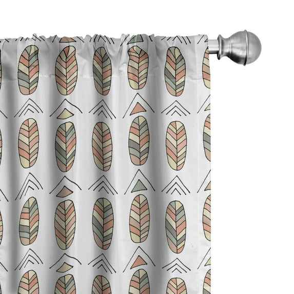 Ambesonne Salmon 4-Panel Curtains, Basic Hand Drawn Leaves Art, 56"x84", Pale Sage Green Salmon