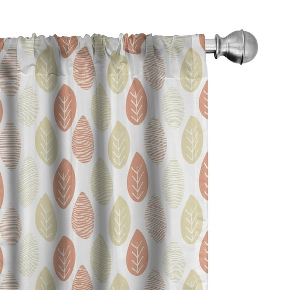 Ambesonne Salmon 4-Panel Curtains, Foliage Fall Season Leaves, 56"x95", Beige Salmon and White