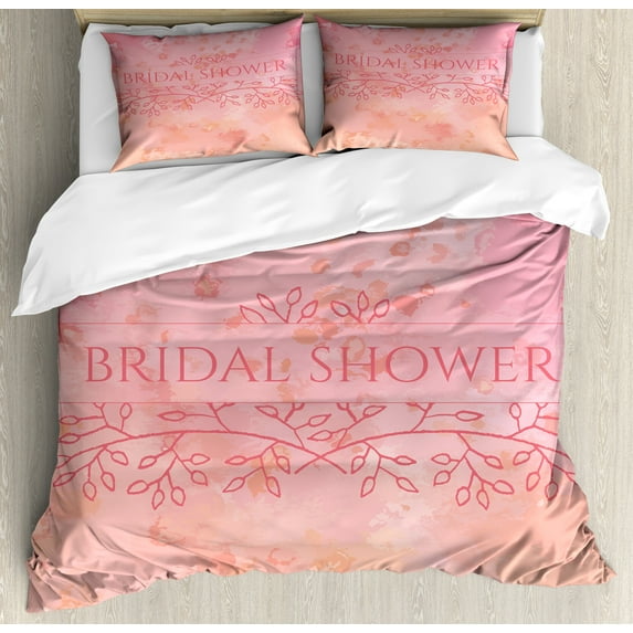 Ambesonne Salmon Duvet Cover Set, Bride Invitation, Calking, Pale Pink and Salmon
