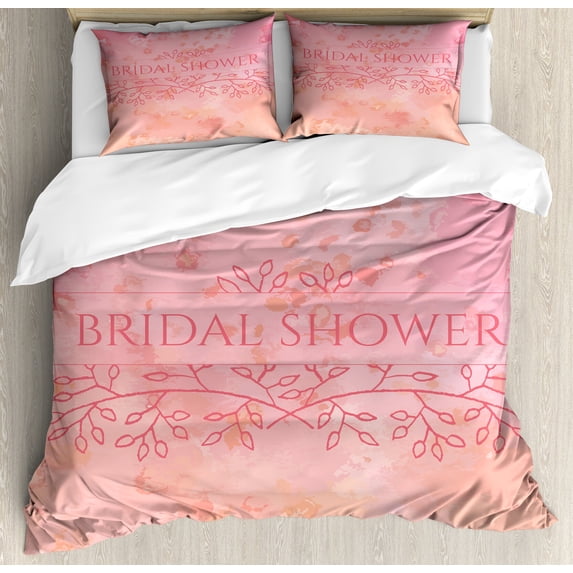 Ambesonne Salmon Duvet Cover Set, Bride Invitation, Queen, Pale Pink and Salmon