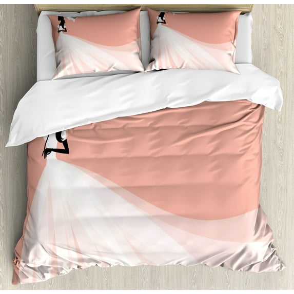 Ambesonne Salmon Duvet Cover Sets, Wedding Umbrella, 2-Queen, Salmon and White