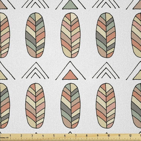 Ambesonne Salmon Fabric by the Yard Microfiber, Basic Hand Drawn Leaves Art, 1 Yard, Pale Sage Green Salmon