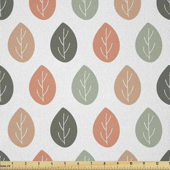 Ambesonne Salmon Fabric by the Yard Microfiber, Rhythmic Autumnal Leaves, 10 Yards, Salmon Multicolor