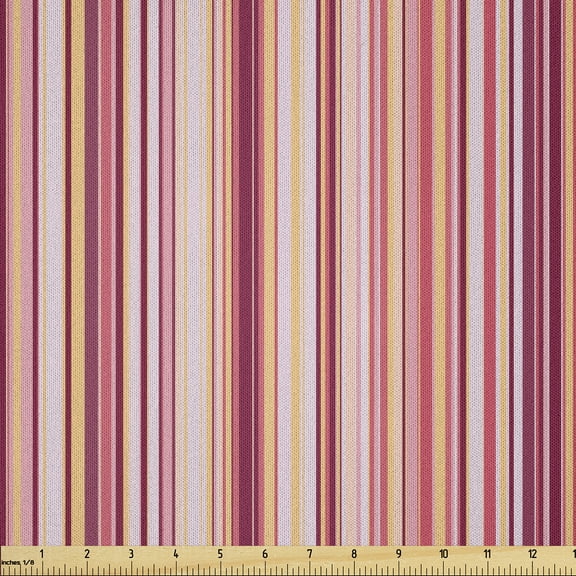 Ambesonne Salmon Fabric by the Yard Microfiber, Stripes Modern Lines Motif, 5 Yards, Raspberry Rose and Ecru