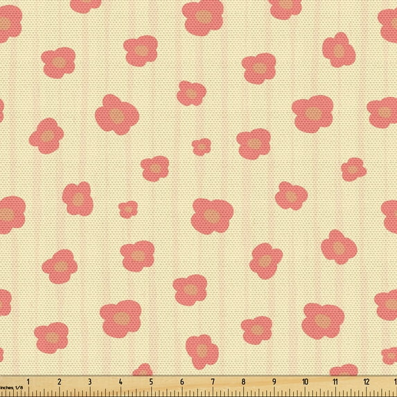 Ambesonne Salmon Fabric by the Yard Upholstery, Vintage Floral Pastel Tones, 5 Yards, Coral Cream and Almond