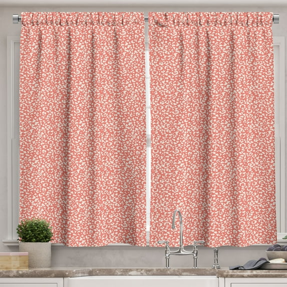 Ambesonne Salmon Kitchen Curtains, Abstract Terracotta Shapes, 55"x30", Eggshell Coral