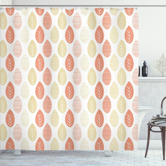 Ambesonne Salmon Shower Curtain, Foliage Fall Season Leaves, 69"Wx84"L, Beige Salmon and White