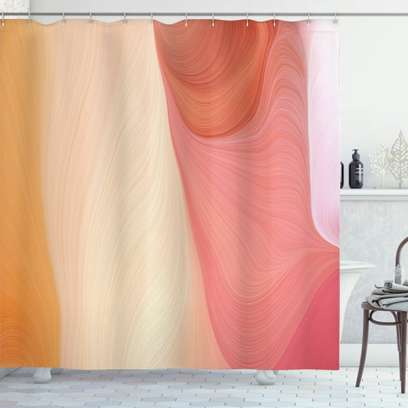 Ambesonne Salmon Shower Curtain, Soft Colors Curvy Shapes, 69"Wx75"L, Pale Orange Coral and Beige