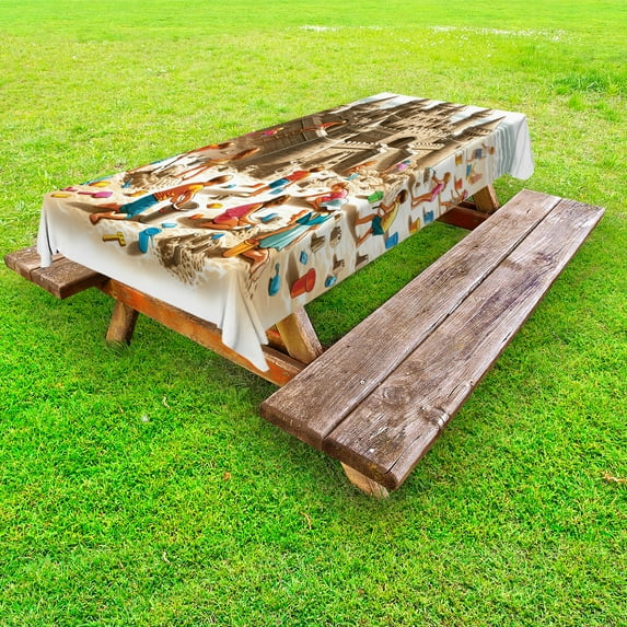 Ambesonne Sand Castle Outdoor Tablecloth, Sea Beach Building Fun, 58"x104", Camel Burnt Orange