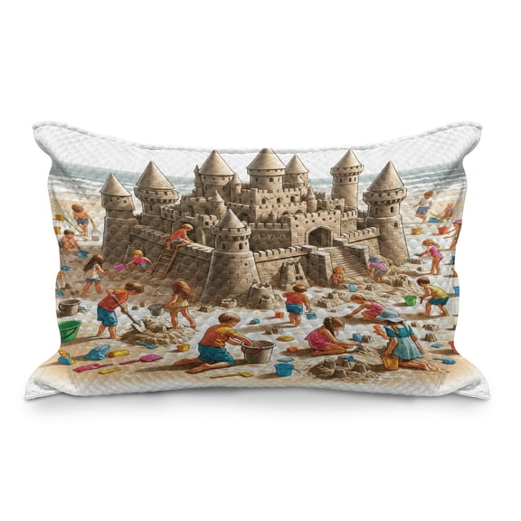 Ambesonne Sand Castle Quilted Pillowcover, Sea Beach Building Fun, 36" x 20", Camel Burnt Orange