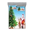 thumbnail image 1 of Ambesonne Santa Fitted Sheet & Pillow Sham Set, Jingle Bells Tree, Full, Multicolor, 1 of 2