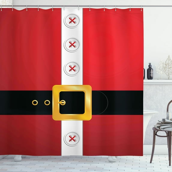 Ambesonne Santa Shower Curtain, Christmas Theme Belt Shirt, 69"Wx84"L, Dark Pink Black White