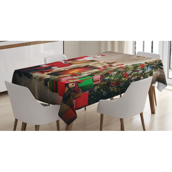 Ambesonne Santa Tablecloth Rectangular Table Cover, Santa Reading Letter Home, 60"x84", Multicolor