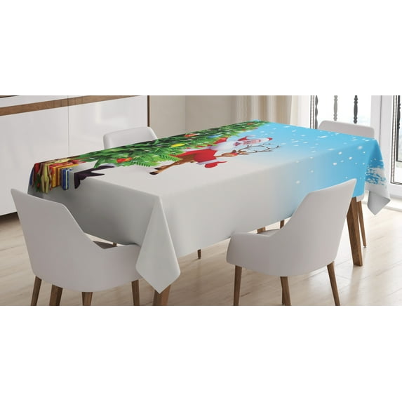 Ambesonne Santa Tablecloth Rectangular Table Cover, Xmas Reindeer Presents, 52"x70", Multicolor