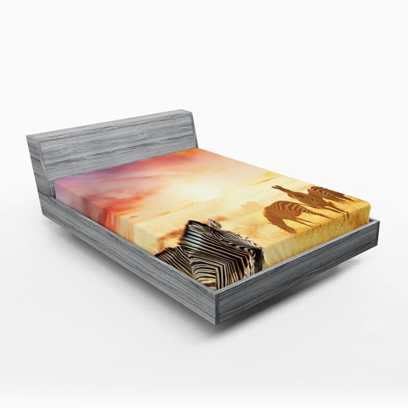 Ambesonne Savanna Fitted Sheet, Colorful South Wild Zebra, Full Size, Multicolor