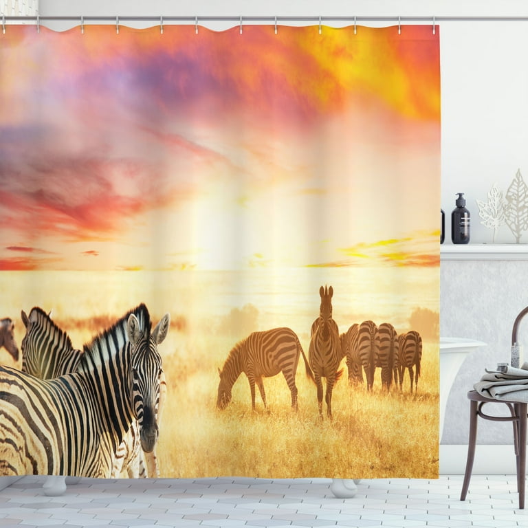 Ambesonne Savanna Shower Curtain, Colorful South Wild Zebra, 69