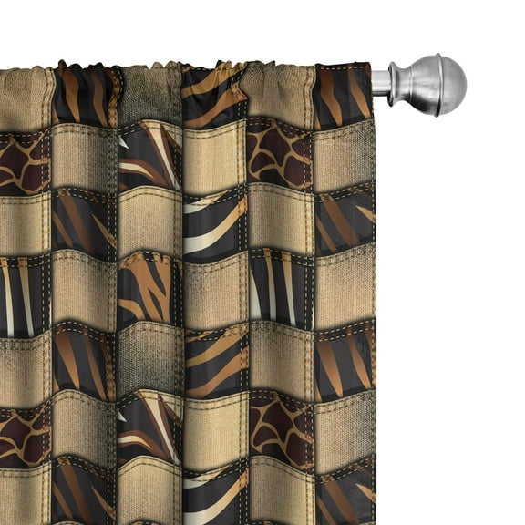 Ambesonne Savannah Curtains, Earthy Wildlife Patchwork, Pair of 28"x84", Black and Brown