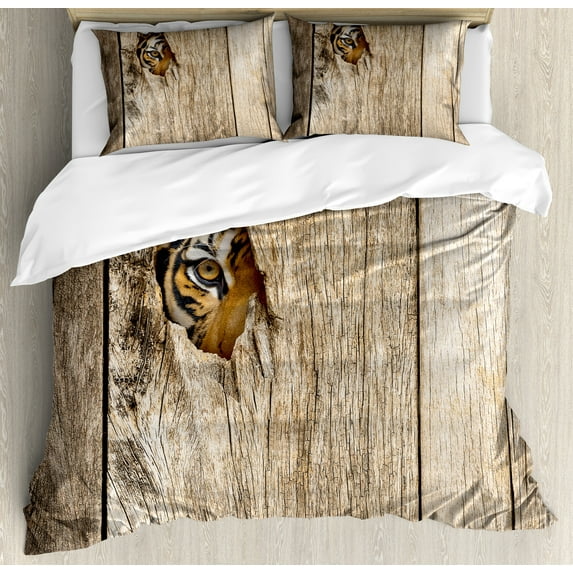 Ambesonne Savannah Duvet Cover Set, Siberian Wild Tiger Eye, 2-Calking, Tan