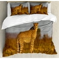 thumbnail image 1 of Ambesonne Savannah Duvet Cover Set, Wild Cheetah Blurry Back, 2-Calking, Apricot Ginger and Dust, 1 of 3