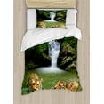thumbnail image 1 of Ambesonne Savannah Duvet Cover Sets, Siberian Tigers in Lake, 2-Twin, Reseda Green and Orange, 1 of 4