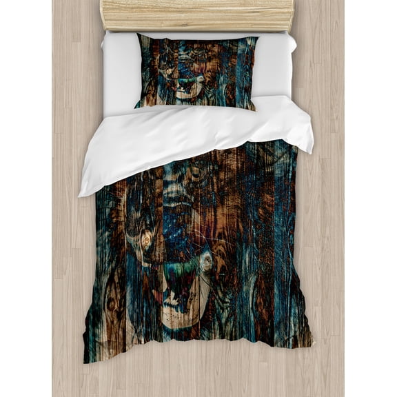Ambesonne Savannah Duvet Cover Sets, Wild African Animals Art, 2-Twin, Brown and Teal
