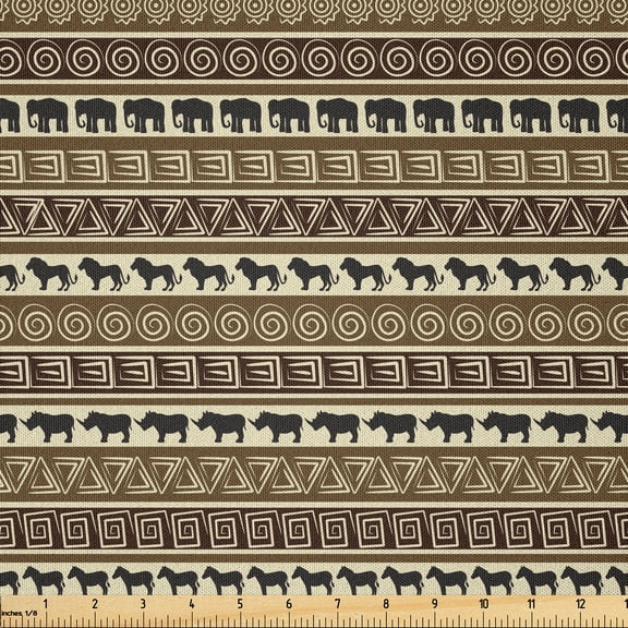 Ambesonne Savannah Fabric by the Yard Microfiber, Ethnic Stripes Animals, 1 Yard, Black and Brown