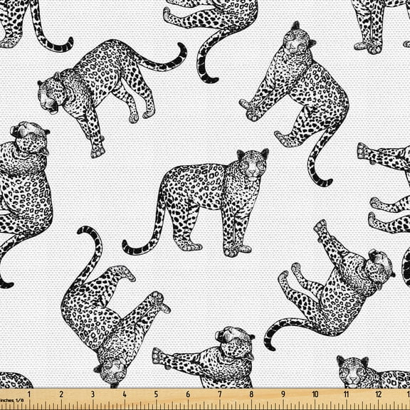 Ambesonne Savannah Fabric by the Yard Upholstery, Monochrome Leopard Pattern, 1 Yard, Charcoal Grey White